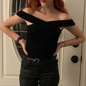 Black off the shoulder bodysuit